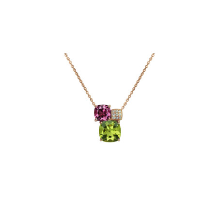 Collier Isabelle Langlois en or rose, péridot, rhodolite et diamants